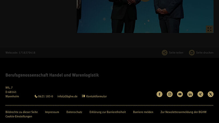 Screenshot: Website der Goldenen Hand Navigationsfooter