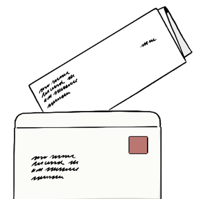 Eine illustrierte Darstellung eines Briefes mit dazugehörigem Briefumschlag