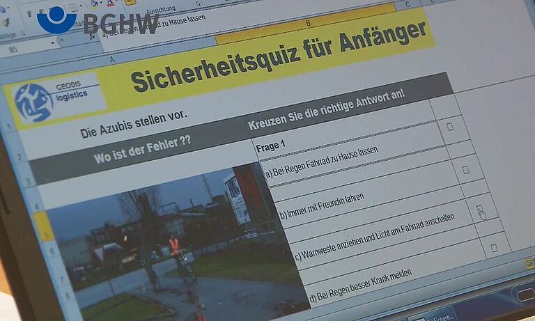 Screenshot eines Sicherheitsquizes von Auszubildenden der Firma Geodis Logistics