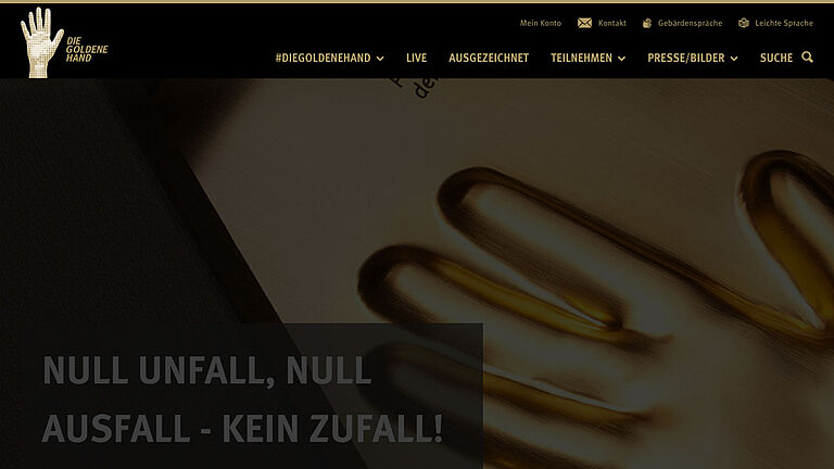 Screenshot der Kopfzeile der Goldenen Hand Website